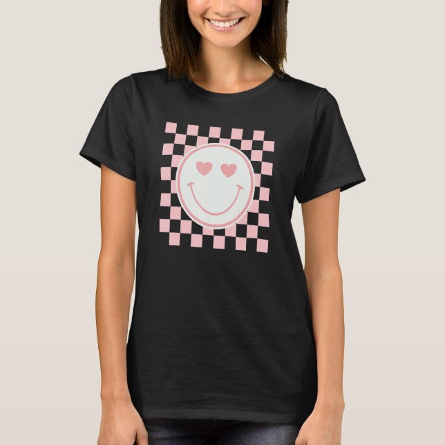 T-shirt Happy Face Retro Valentine Matching Couple Valenti (Devant)