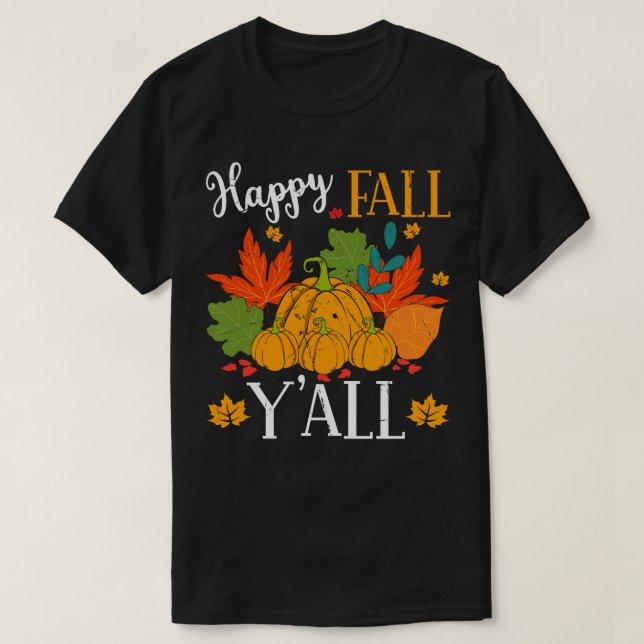 T-shirt Happy Fall Citrouille Feuille automne (Design devant)