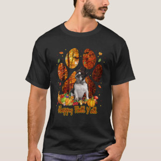 T-shirt Happy Fall Y all Boston Terrier Pilgrim Dog Paw Th
