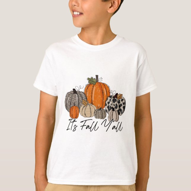 T-shirt Happy Fall Y’all Citrouille Leopard Son Fall Yall  (Devant)