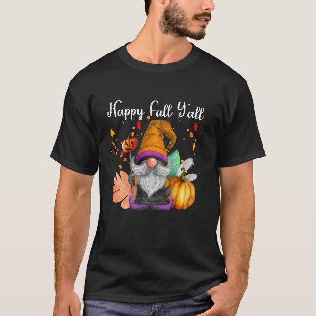 T-shirt Happy Fall Y All Gnomes Citrouilles Halloween Funn (Devant)