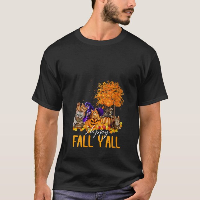 T-shirt Happy Fall Y tous les chats Lover Automne Citrouil (Devant)