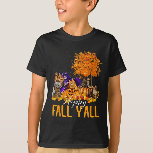 T-shirt Happy Fall Y'all Cats Lover Automne Citrouille Map (Devant)