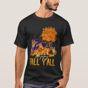 T-shirt Happy Fall Y'all Cats Lover Automne Citrouille Map