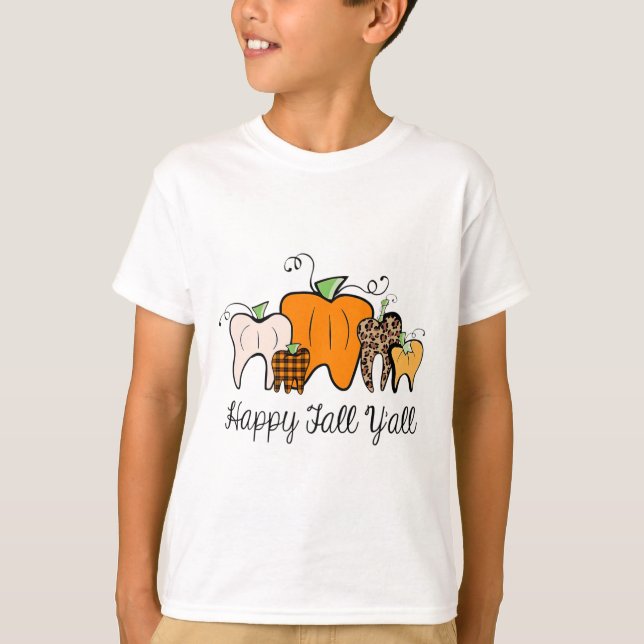 T-shirt Happy Fall Y'all Citrouille Tooth Lepard Halloween (Devant)