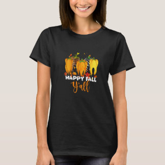 T-shirt Happy Fall Y'all Citrouille Tooth Lepard Zebra Den