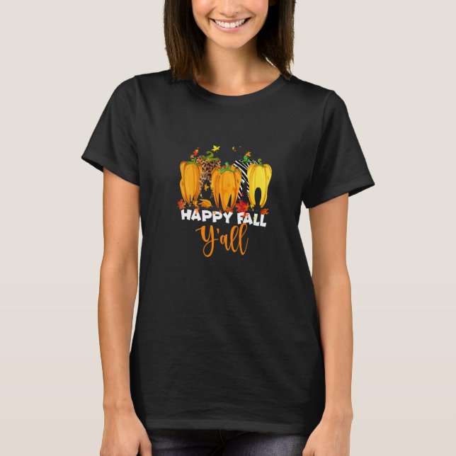 T-shirt Happy Fall Y'all Citrouille Tooth Lepard Zebra Den (Devant)