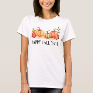T-shirt Happy Fall Ya'll citrouilles et feuilles d'automne
