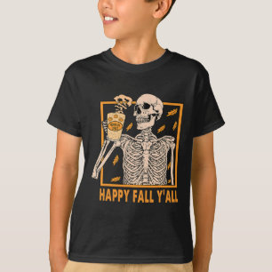T-shirt Happy Fall Yall Femmes Halloween Skeleton Citrouil