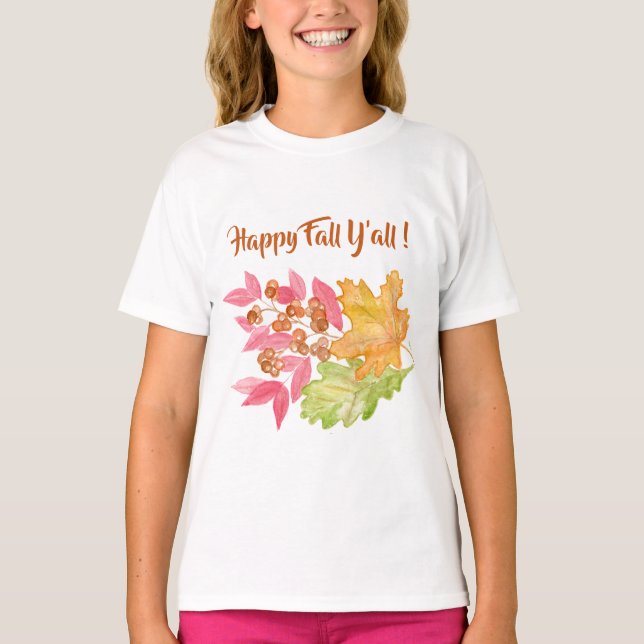 T-shirt Happy Fall Y'all Feuilles et Berries Papier Napkin (Devant)