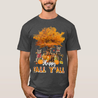 T-shirt Happy Fall Yall Funny Cats Automne Lover Citrouill