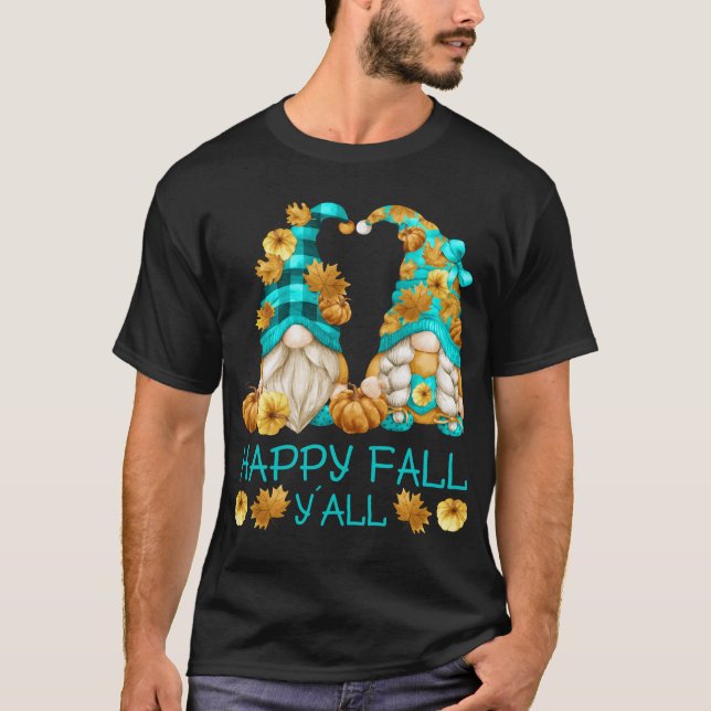 T-shirt Happy Fall Y'all Funny Leopard Citrouille Automne  (Devant)