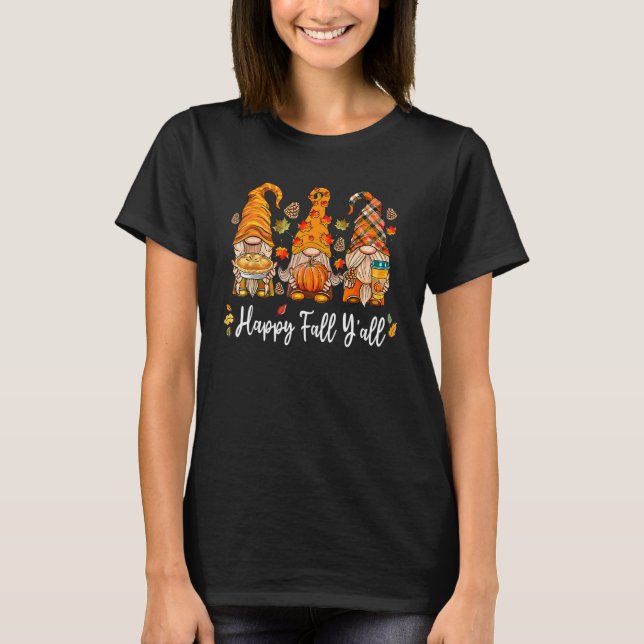 T-shirt Happy Fall Y'all Gnome Camion Citrouille Automne M (Devant)
