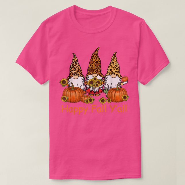 T-shirt Happy Fall Y'all Gnome Leopard Citrouille automne  (Design devant)