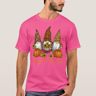 T-shirt Happy Fall Y'all Gnome Leopard Citrouille automne