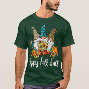 T-shirt Happy Fall Y'all Gnome Leopard Citrouille Automne