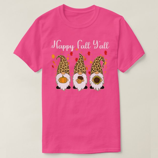 T-shirt Happy Fall Y'all Gnome Leopard Citrouille Funny Au (Design devant)