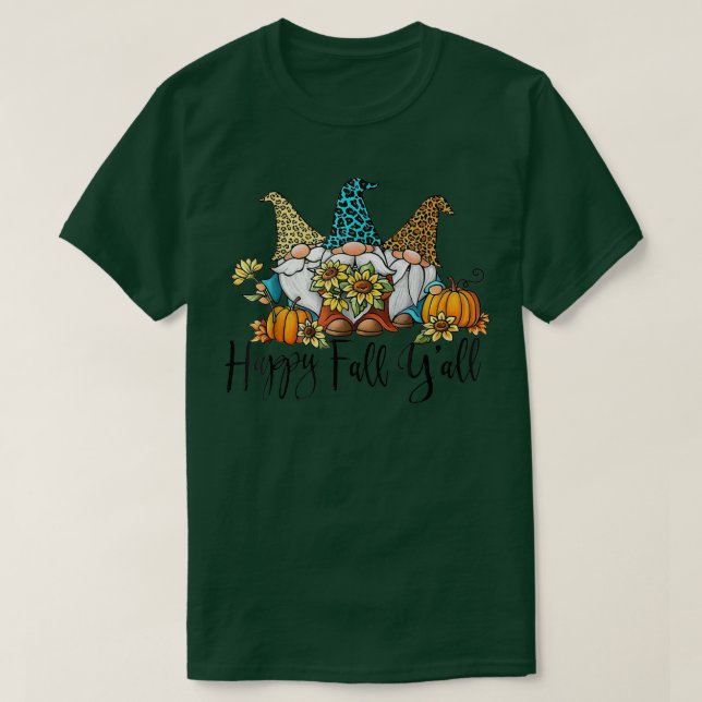 T-shirt Happy Fall Y'all Gnome Leopard Citrouille Funny Au (Design devant)