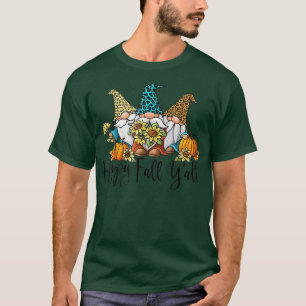 T-shirt Happy Fall Y'all Gnome Leopard Citrouille Funny Au