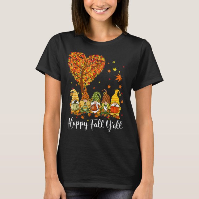 T-shirt Happy Fall Y'all Gnome Leopard Citrouille Funny Au (Devant)
