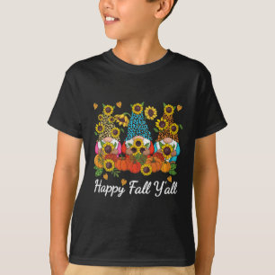 T-shirt Happy Fall Y'all Gnome Leopard Pumkin Autumn