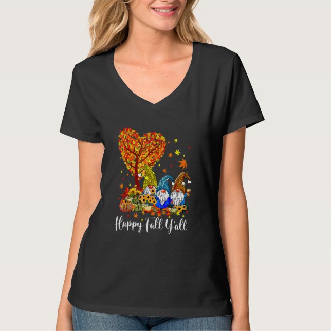 T-shirt Happy Fall Y'all Gnome Leopard Pumpkin  Autumn Gno (Devant)