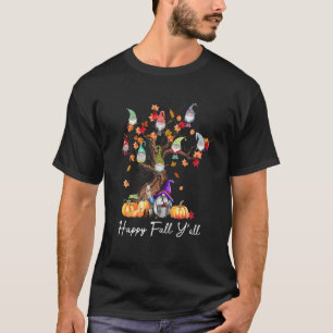 T-shirt Happy Fall Y'all Gnomes Citrouille Autumn Tree Mer