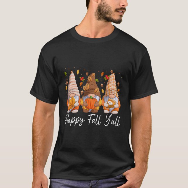 T-shirt Happy Fall Y'All Gnomes Citrouille Spice Automne A (Devant)