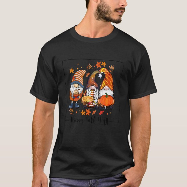 T-shirt Happy Fall Yall Gnomes Leopard  Autumn Fall Gnomes (Devant)