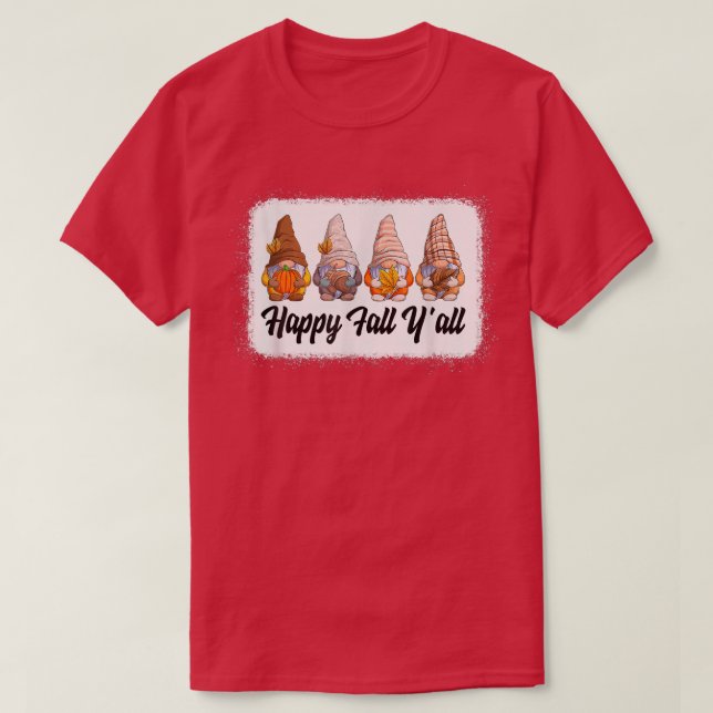 T-shirt Happy Fall Yall Gnomes Leopard citrouille automne  (Design devant)