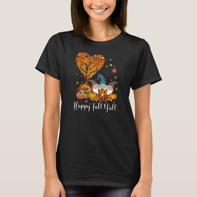 T-shirt Happy Fall Y'all Gnomes Leopard Citrouille Automne (Devant)