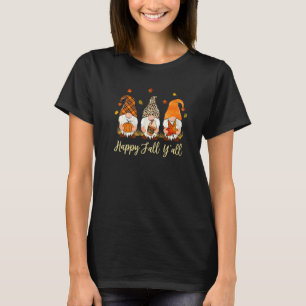 T-shirt Happy Fall Y'all Gnomes Leopard Pumkin Autumn Tha