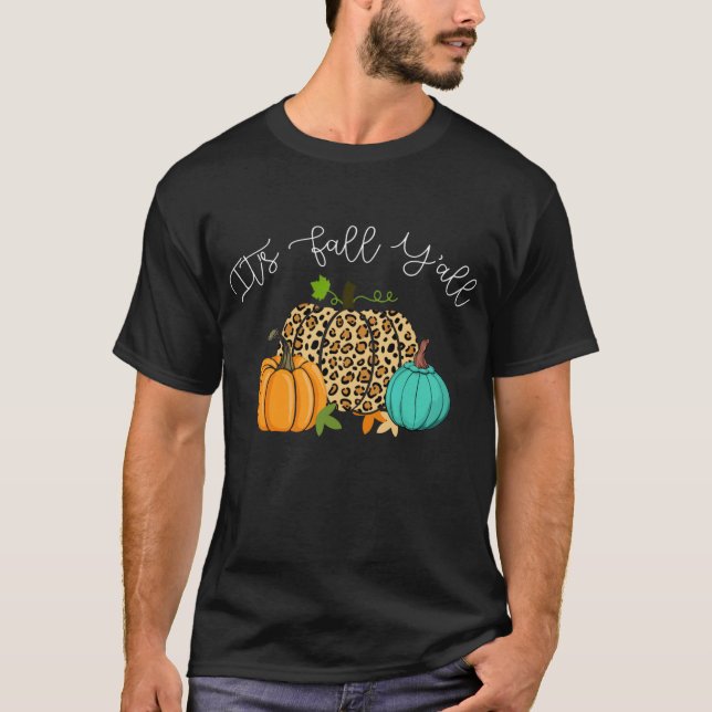 T-shirt Happy Fall Y'all its Fall Y'all Empreinte de léopa (Devant)
