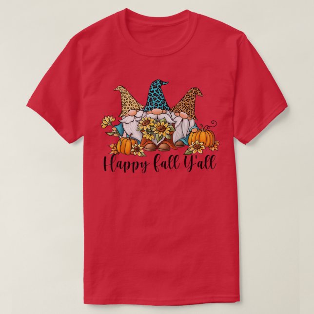 T-shirt Happy Fall Yall Leopard Gnome Citrouille Automne A (Design devant)