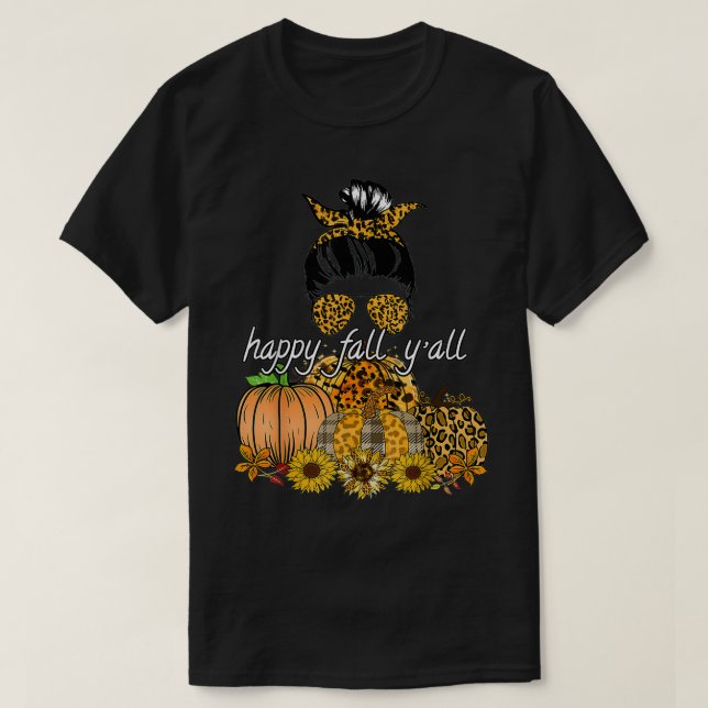 T-shirt Happy Fall Y'all Leopard pompine Mama Wome (Design devant)