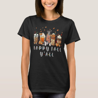 T-shirt Happy Fall Y'all Pitbull Citrouille de café chien 