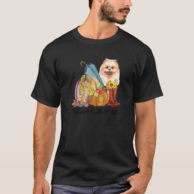 T-shirt Happy Fall Yall Pomeranian (Devant)