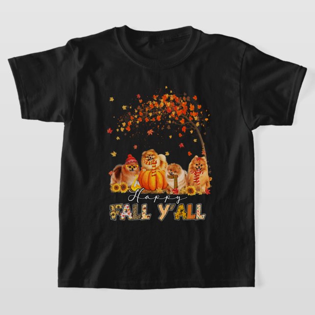 T-shirt Happy Fall Yall Pomeranian Automne Lover Citrouill (Poser)