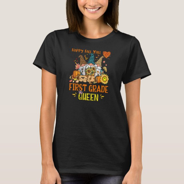 T-shirt Happy Fall Yall Première Grade Queen Fall Sunflowe (Devant)