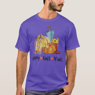 T-shirt Happy Fall Y'all Pumpkin Season Floral Autumn Than