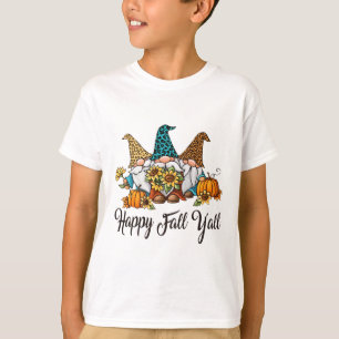 T-shirt Happy Fall Yall Trois Gnomes Leopard Sunflower Gif