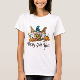 T-shirt Happy Fall Yall Trois Gnomes Leopard Sunflower Gif