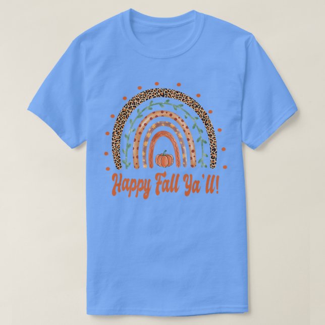 T-shirt Happy Fall YallAutomne Boho RainbowLeopard (Design devant)