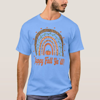 T-shirt Happy Fall YallAutomne Boho RainbowLeopard