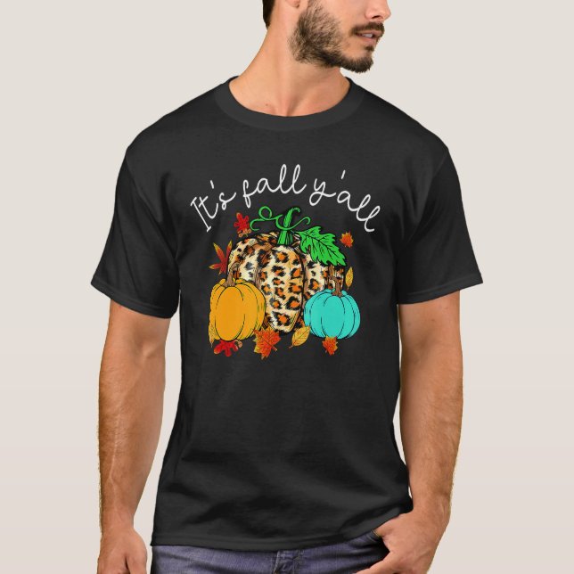 T-shirt Happy Fall Yu2019all Citrouille Leopard Son Fall Y (Devant)