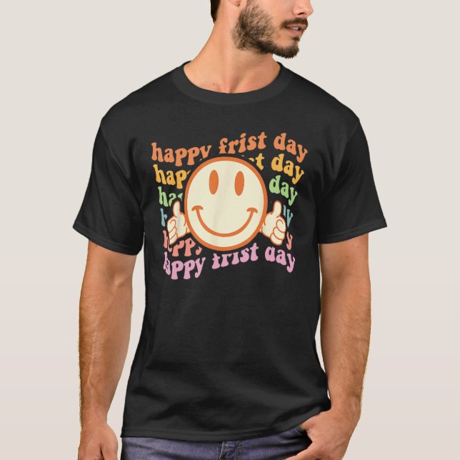 T-shirt Happy First Day Back To School Teacher Retro Wavy  (Devant)
