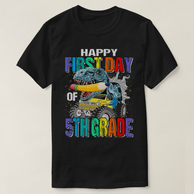 T-shirt Happy First Day Of 5th Grade Monster Truck Dinosau (Design devant)