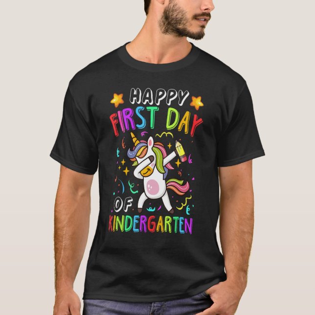 T-shirt Happy First Day Of Kindergarten Dabbing Unicorn Te (Devant)