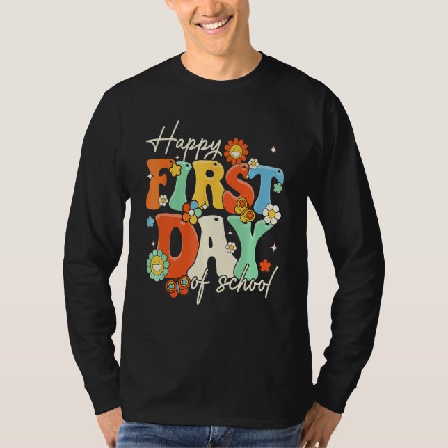 T-shirt Happy First Day Of School Retro Groovy  Teacher St (Devant)