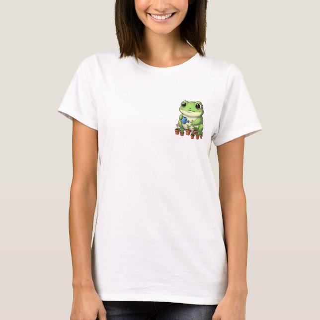 T-shirt Happy Gardening Frog with Watering Can & Potted (Devant)